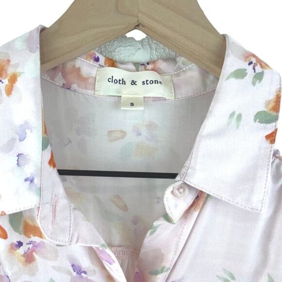 Cloth & Stone Midi Button Front Floral Shirt Dress Pink S - Picture 5 of 10